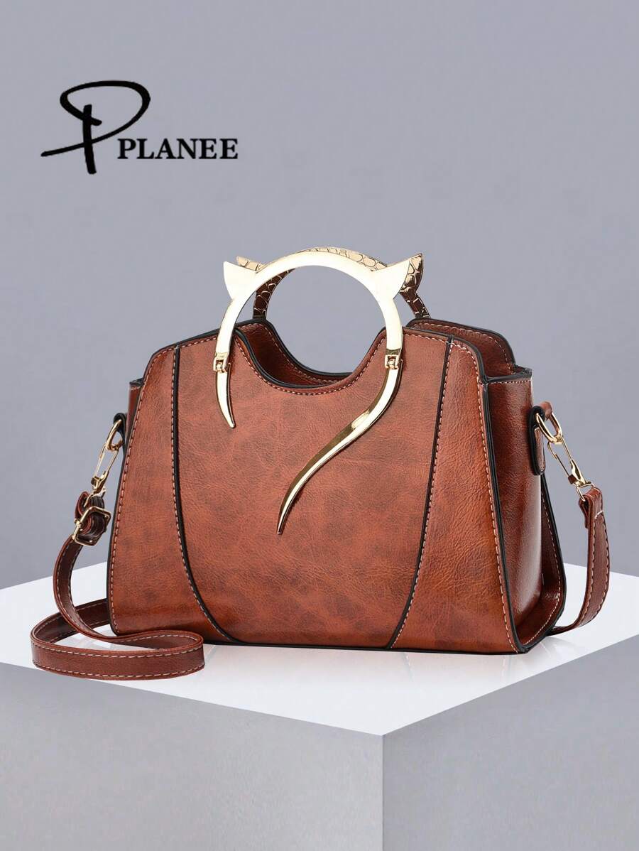 Bolso de mano para mujer PLANEE, nuevo otoño/invierno 2024, bolso cruzado de cuero marrón vintage con capacidad grande, bolso de moda para mamá, regalo del Día de la Madre, bolso de hombro casual de negocios para mujer, bolso elegante minimalista para dama - Amarillo - Ver 1