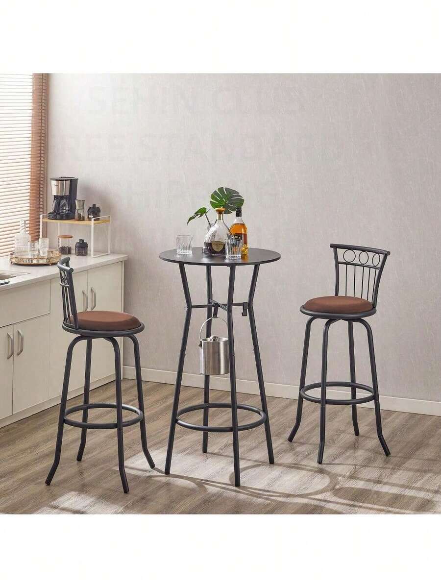 3 Bar Table And Chairs Set For Dining Room Industrial Counter Height