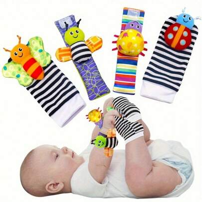 圣诞装饰婴儿摇铃袜子玩具，适合 3-12 个月的婴儿女孩和男孩，带摇铃和出牙手脚的学习发展玩具，圣诞节，摇铃玩具，男婴圣诞袜子，3 个月婴儿玩具，婴儿玩具，女婴玩具，男婴玩具，男婴玩具，婴儿 Tpys，我的第一个圣诞宝宝，婴儿玩具，婴儿玩具，女婴玩具