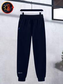 Tween Boy 2pcs Set Casual Sports Training Solid Color Fleece Hooded Jacket And Solid Color Drawstring Pockets Fleece Sweatpants, Warm Outfit For Spring Autumn Winter - Navy Blue - View 6