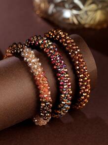 Esbbela Set de 3 pulseras Festival Gift, pulseras de cuentas, cristal artificial, apilables, elásticas, para mujeres de 6.5-8 pulgadas, para uso diario y vacaciones - vistoso - Ver 8