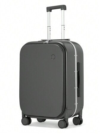 20 Inch Front-Opening Travel Suitcase Aluminum Frame Trolley Case Carry On Luggage With Laptop Compartment & Luggage Cover For Business Travel Vacation, Rock Grey Suitcases Suit Case Travel Luggage Waterproof Carry On Suitcase Hand Luggage Carry On Holiday Winter Bag For School School Accessories School Stuff