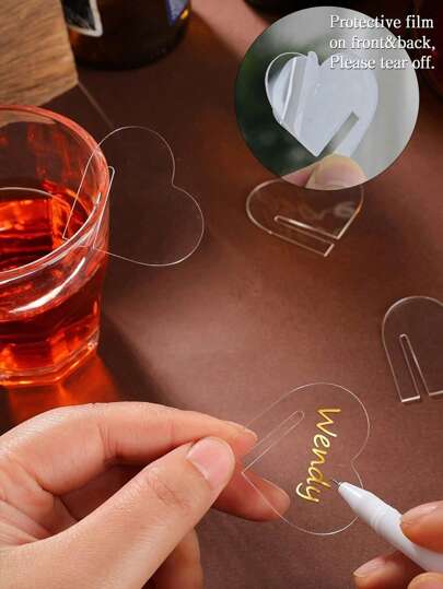 30pcs, Acrylic Heart Shaped Beverage Label Wedding Festival Party Restaurant Wine Water Cup Glass Edge Insert Tag,Christmas