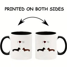 1 个腊肠犬主题图案陶瓷咖啡杯，送给爱狗人士的创意礼物，11 盎司多功能陶瓷杯，送给爸爸、朋友、同事和家人的有趣节日礼物，适合办公室下午茶咖啡杯，适合家庭早餐牛奶杯、咖啡杯、冷饮杯、马克杯、水杯、奶茶杯，可重复使用的陶瓷材质，也适合派对创意礼物。