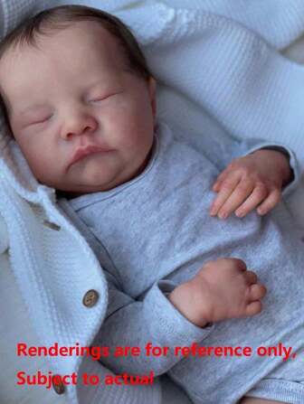 逼真的 48 厘米重生睡娃娃，具有 3D 绘画皮肤和可见血管，活着的 19 英寸柔软乙烯基新生婴儿可爱过家家玩具，适合儿童生日礼物（部分零件随机，包括奶嘴、奶瓶、尿布和衣服套装）