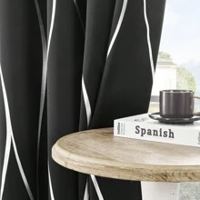 4 PCS Blackout Curtains With Perforated Top Window Treatment, Perfect For Ultra Wide Windows, Triple Weave Design, With Wave Print, Used For Bedrooms - 黑色 - 查看 6