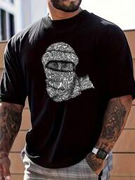 1 st T-shirt i ponchostil för män mode med arabiskt tryck