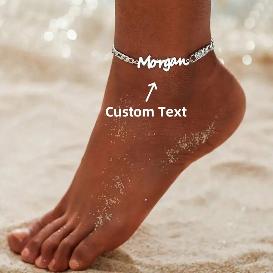 1 chiếc lắc chân bằng bạc vàng hồng nhiều kiểu phông chữ tùy chọn thiết kế cá nhân hóa trang sức bãi biển bohemian bằng thép không gỉ xích Cuba lắc chân cho nữ lễ tạ ơn giáng sinh - Nhiều màu - Xem 1