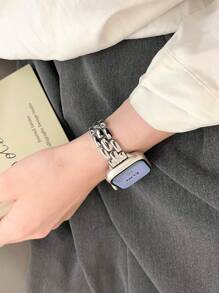 1条女士纤薄不锈钢表带,兼容 45mm 46mm 41mm 40mm 44mm 42mm 38mm 49mm,时尚奢华链式金属表带,兼容 Series 11 10 9 8 7 6 SE 5 4 3 2 1 Ultra 3 2 1,腕带配件 - 銀色 - 查看 5