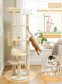 PAWZ Road 150cm Cactus Scratching Post, High Scratching Post For Large Cats, Multi-Storey Cat Tower, Scratching Post For Indoor Cats, Cat Apartment With Large Hammock, Scratching Post And 2 Perches - Beige - View 3