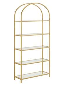 VASAGLE Regal, Bücherregal 5 Ebenen, Standregal aus Hartglas, Aufbewahrungsregal, bogenförmig, Metallstruktur, für Wohnzimmer Schlafzimmer Arbeitszimmer Bad