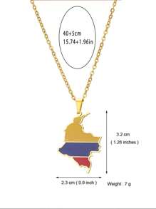 Hihho 1 pièce Collier pendentif en acier de titane avec carte de Colombie, collier avec chaîne en boîte plaqué or 18 carats, collier unisexe en acier inoxydable pour couple, convient pour un port quotidien, cadeau de vacances