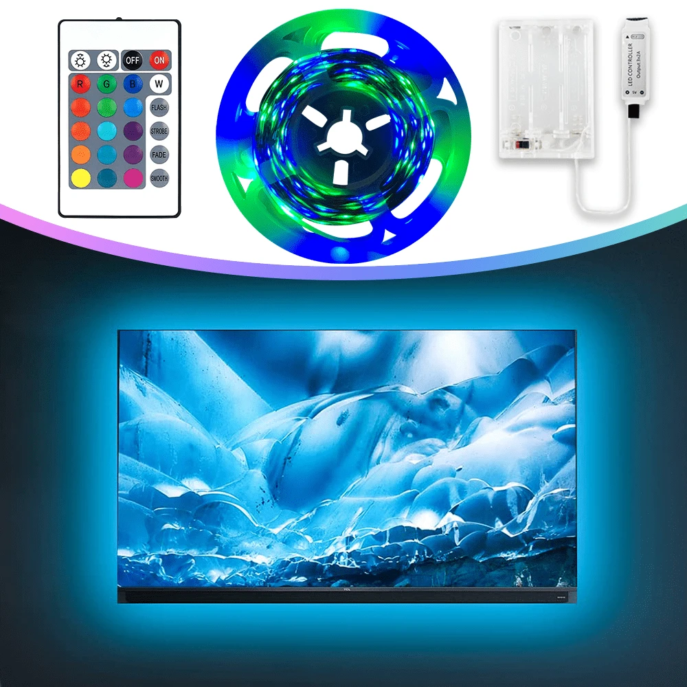 万圣节主题灯光氛围装饰，24 键电池盒控制（不含 3 节 AA 电池）2835 RGB LED 灯带，自由粘贴和剪切，适用于室内橱柜、酒柜、电视背光等。 - 24key-2835RGB - 查看 1