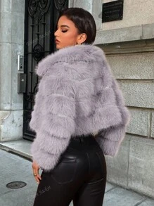 Women's Winter Solid Color Long Sleeve Fluffy Trim Cropped Jacket