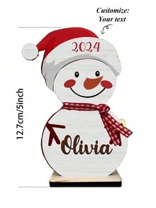 定制个性化名字圣诞雪人手工木制装饰，圣诞装饰品 2024，木制标签，字母名字装饰，定制雪人家庭装饰，圣诞礼物 - 米色 - 查看 7