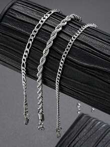 6pcs/7pcs Minimalist Stainless Steel Chain Bracelet Set For Men, Fashionable For Commute, Casual Daily Wear