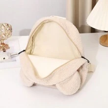 1pc Customized Embroidered Bear Day Care Travel Plush Backpack For 3-6 Years Old (Navy Blue)