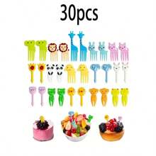 Bộ 30 tăm nhựa đựng thức ăn cho trẻ em - Tăm Bento mini hình động vật và hoạt hình - Quà tặng tiệc cho lễ rửa tội cho trẻ sơ sinh và lễ kỷ niệm của trẻ em - màu sắc ngẫu nhiên - Xem 1