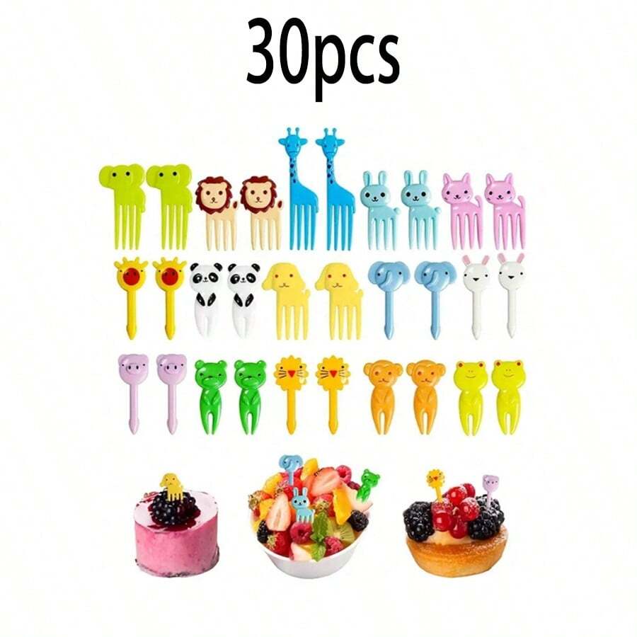Bộ 30 tăm nhựa đựng thức ăn cho trẻ em - Tăm Bento mini hình động vật và hoạt hình - Quà tặng tiệc cho lễ rửa tội cho trẻ sơ sinh và lễ kỷ niệm của trẻ em - màu sắc ngẫu nhiên - Xem 1