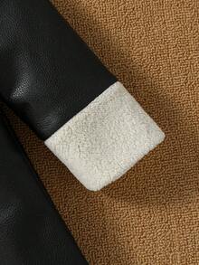 2024 年新款男婴毛绒 PU 皮夹克，儿童冬季保暖内衬外套 - 黑色 - 查看 2