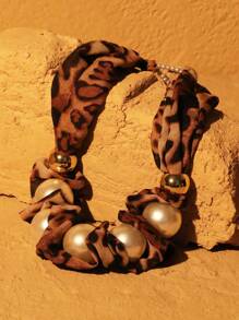 9 Peças em 1 Conjunto Colar de Contas com Estampa de Leopardo em Tecido, Fashionable & Único, Adequado para Festa Formal e Uso Diário de Mulheres - Cor leopardo marrom café - Visão 6