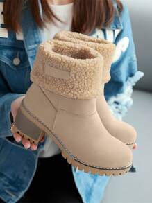 Ideal With Leggings, Women Outdoor Casual Thermal Lined Thickening Warm Wearable Platform Comfortable Snow Boots, Brown Ankle Boots High Heel Short Boots, Slip-On Winter Boots