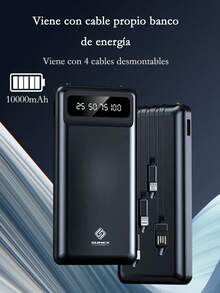 Cargador portátil, power bank de emergencia, 10000MAH, con cuatro cables de carga desmontables, con pantalla LED y luz LED, compatible con Apple y Android, - Multicolor - Ver 1