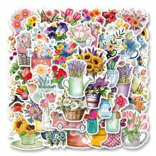 50 件/包花卉和植物草图装饰贴纸，可爱卡通趣味美学标签，适用于剪贴簿、文具、信封、吉他和乐器配件以及圣诞礼物、青少年派对用品 - 黑色 - 查看 3