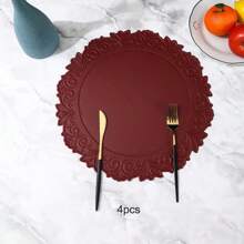 4 件/6 件/8 件/12 件加厚复古花卉皮革餐垫，可洗圆形隔热杯垫，适用于餐厅、家居、派对、节日装饰