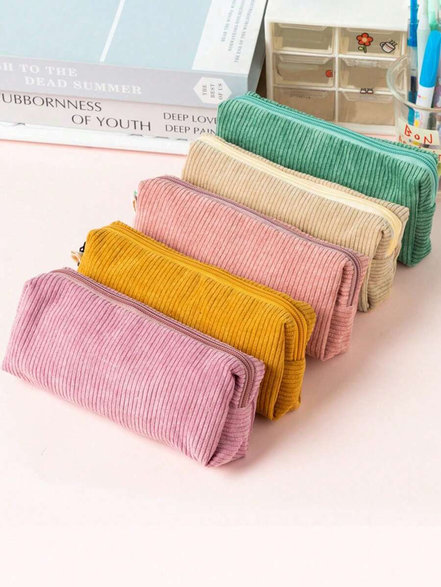 1 pièce Étui à crayons rétro de couleur unie, boîte de papeterie simple en option multicolore, design créatif grande capacité, accessoires d'étude, sac de rangement, fournitures scolaires et de bureau, nécessités pour la rentrée scolaire - Multicolore - Voir 1