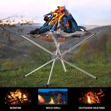 Foyer portable pliable en acier inoxydable maille 16,5 pouces - Équipement de camping pour camping, extérieur, patio, cour et jardin (Argent) (16,5 po)