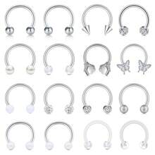 12-16 件鼻中隔环 16G 鼻中隔首饰 医用钢马蹄形环 耳轮 耳甲耳屏 唇鼻穿孔固定器 男女通用 - Silvery - 查看 8
