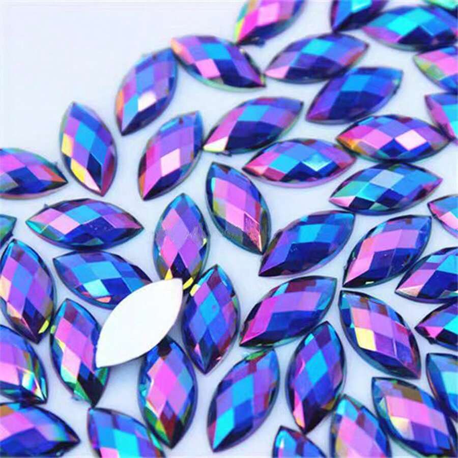 150pcs 4*8mm Blue Flat Bottom Grid Rhinestones AB Color DIY Jewelry