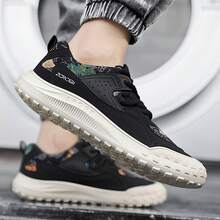 男士轮胎底防滑运动鞋、花卉面料户外休闲鞋、时尚透气工作安全运动鞋、多功能跑鞋 - 黑色 - 查看 4