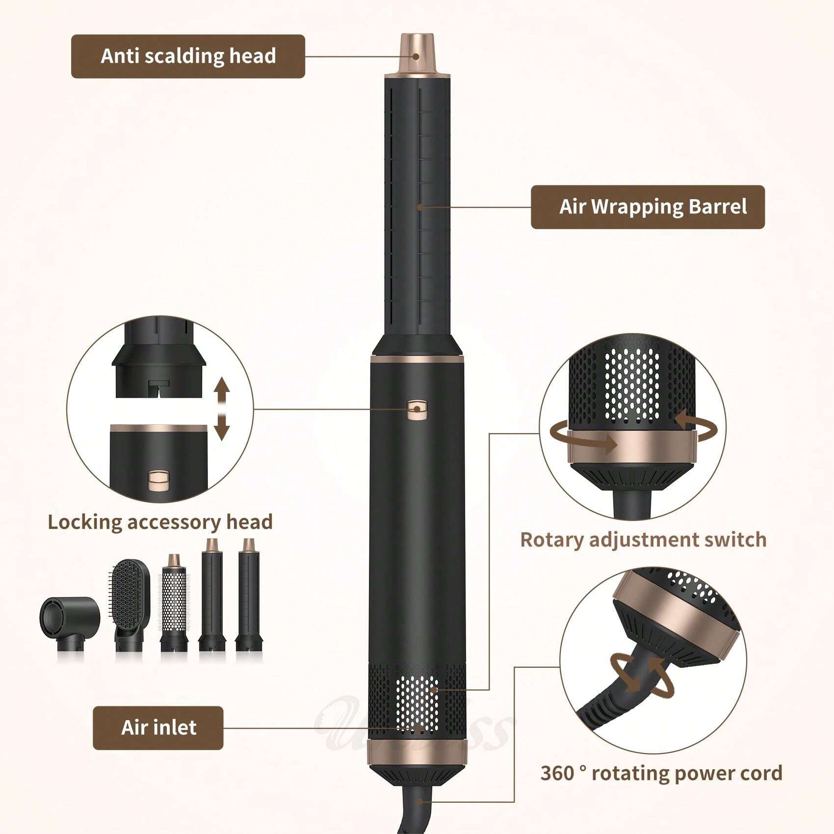 Multifunctional Curling And Straightening Hair Brush, Dry And Wet Use