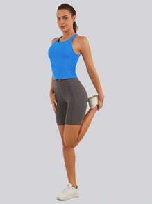 MathCat Workout Tank Tops For Women Racerback Basic Running Tanks Seamless Athletic Yoga Tops With Built In Bra - 寶藍色 - 查看 4