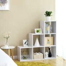 VASAGLE Treppenregal, Bücherregal, Stufenregal, Standregal, mit 6 Würfeln, Leiterregal, als Raumteiler, Würfelregal, freistehend, für Büro, Wohnzimmer, Schlafzimmer, weiß