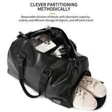 男士防水旅行手提包手提包运动健身行李袋行李单肩包带干湿分离隔层，大容量万圣节圣诞节冬季圣诞礼物男士手提包男士笔记本电脑户外感恩节秋季钱包假日收纳包电脑运动包沙滩包健身包男士礼物黑色包徒步旅行学生多功能便携时尚休闲爸爸礼物男友礼物手拿包度假 - 黑色 - 查看 6