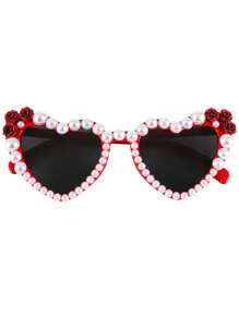 仿珍珠和红花心形时尚时尚眼镜，可爱的户外海滩时尚眼镜适合日常佩戴时尚基本款秋冬女士服装商务休闲礼品女士海滩配饰时尚眼镜太阳镜 - 多款 - 查看 2