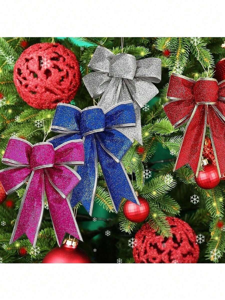 1pc Christmas Decoration Diary Gift Bow, Christmas Tree Top Decor Bow