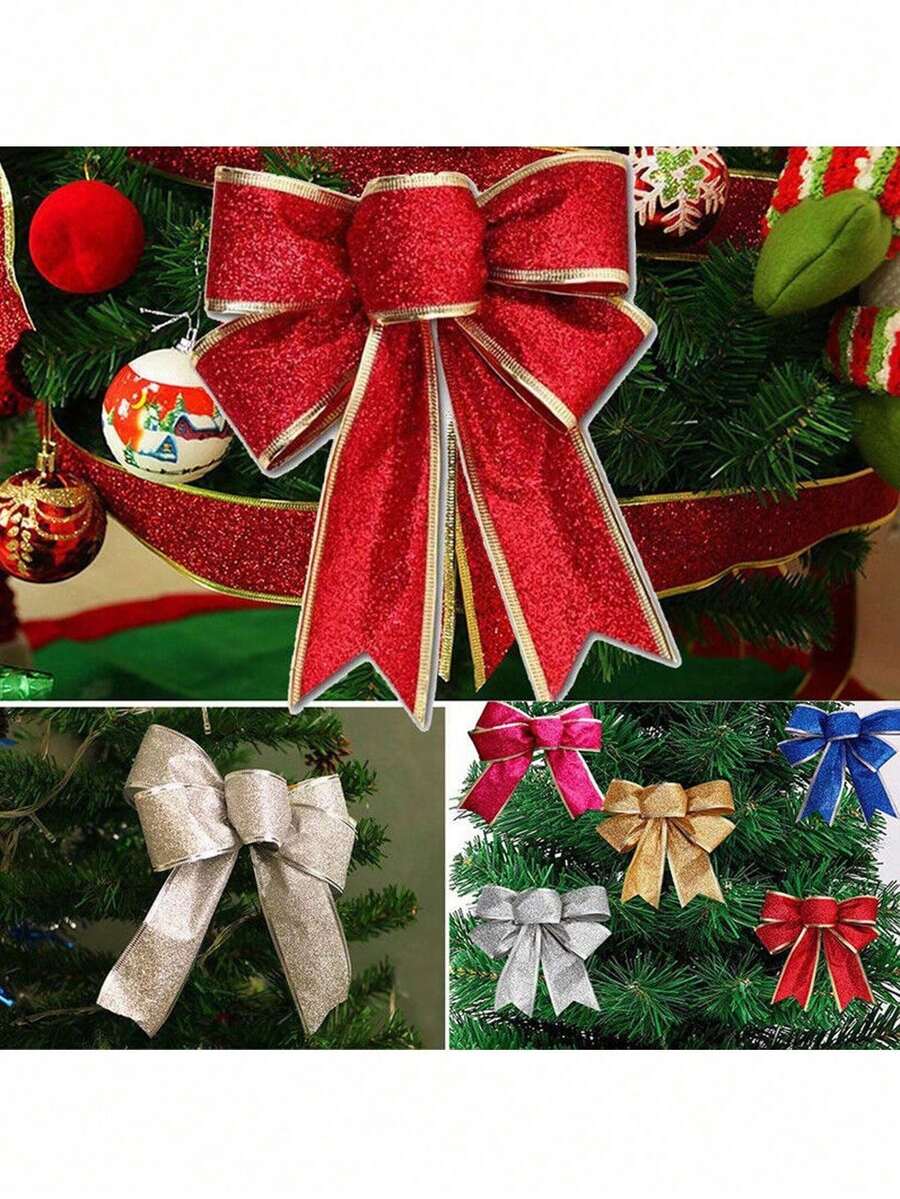 1pc Christmas Decoration Diary Gift Bow, Christmas Tree Top Decor Bow