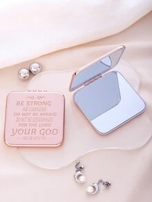 1 件镀玫瑰金雕刻标语系列便携式化妆镜，折叠式超薄便捷手持镜，采用不锈钢和银纳米镀层，适合所有场合和人群 - 玫瑰金 - 查看 5