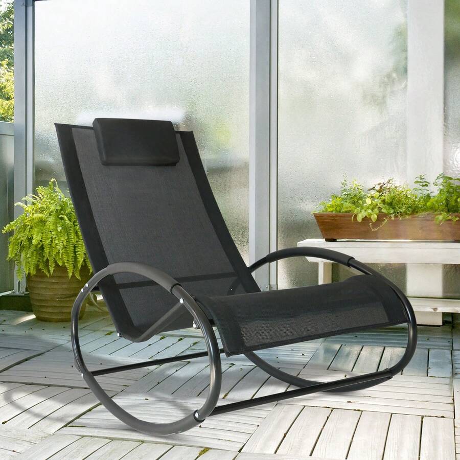 Rocking Chair Sun Lounger Recliner Rocker Texteline Fabric Patio Garden