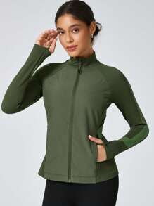 NcmRyu 女士纯色拼接轻质防风软壳夹克，速干保暖，适合跑步、滑雪、运动和户外活动滑雪服 - 軍綠色 - 查看 4