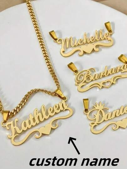 1pc Gold Rose Gold A Variety Of Styles Optional Stainless Steel Heart Tag Personalized Name Necklace, Detachable Cuban Chain, Stylish Personalized Jewelry, Fashion Accessories, The Best Gift For Friends And Family, For Everyday And Party Occasions, Christmas Holidays All Season Elegant And Hip Hop Style Without Plating Thanksgiving Christmas,Gold,Stylish,Colorful,Vintage,Hipster,Simple,Y2k,2000s Fashion,Custom,Personalized,Unique,Ideal Gifts For Him,Ideal Gifts For Her,Her,Boyfriend,Girlfriend,Dad,Mom,Family,Friends,For Anniversaries,For Birthdays,For Graduation,For Prom,For Party,Necklaces For Women,School Supplies,Back To School,For Office,For School,For Classroom,For Teacher Gifts,For University,For Colleague,For Dorm Rooms,For Teacher,For Boys And Girls,For Teenagers,Junior High School Students,Middle School Students,High School Senior High School Students,College Students,University Students,Freshman,Sophomore,Underclassmen,Chic Autumn