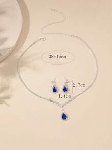 3 piezas/set Set joya con diamante de imitación con diseño de gota de agua - azul real - Ver 3