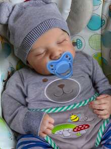 48 厘米重生婴儿睡娃娃，带有 3D 绘画皮肤和手绘静脉和血管，19 英寸新生男婴活着的可爱生日礼物，适合儿童和女孩（部分零件随机，包括奶嘴、奶瓶、尿布、帽子和衣服套装） - 灰色 - 查看 5