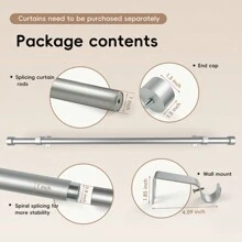 1 Set Of Modern Design Curtain Rods, 1 Inch Diameter Metal Modular Free Combination Barrier-Free Appearance Living Room Curtain Rods, Multiple Specifications 48 Inches - 144 Inches Window Decoration Curtain Rods, Solid Aluminum End Cap Bedroom Curtain Rods, Suitable For Home Decoration, Apartments, Bathroom Decoration, Dormitories, Outdoor (Gold, Black, Silver) - 銀色 - 查看 3