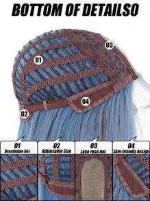 28 Inch U-Part Lace Front Blue Long Straight Center Parting Synthetic Wig, Suitable For Holidays, Parties Or Cosplay - Dusty Blue - View 8