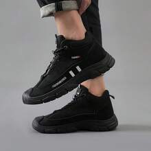 男士高帮运动鞋，防滑运动鞋，透气缓冲跑步鞋，吸湿排汗舒适慢跑鞋，时尚脚趾保护休闲鞋 - 黑色 - 查看 2